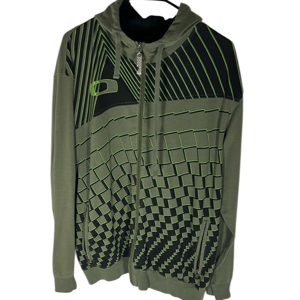 Oakley Green and Black Zip Up Hoodie Size L